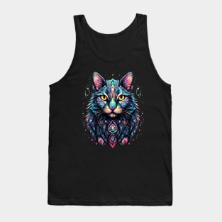 Abstract Blue And Pink Cat Design Tank Top